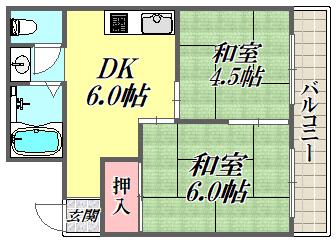 エメラルド立花パート2(2DK/2階)の間取り写真
