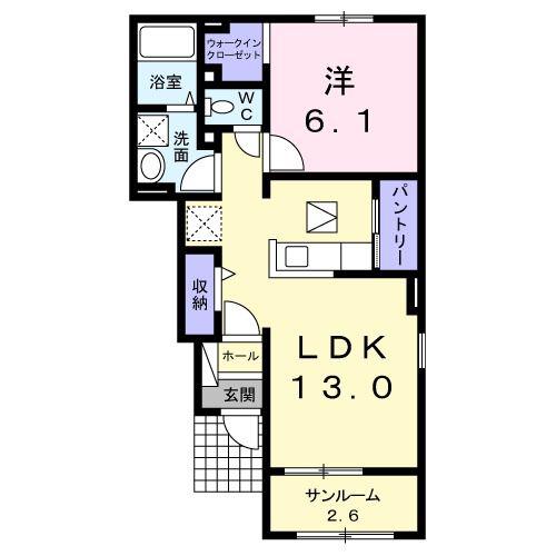 エリシオンB(1LDK/1階)の間取り写真