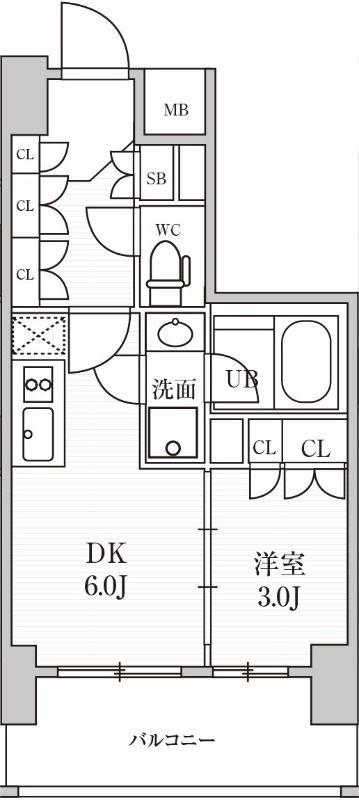 シーズンフラッツ上野稲荷町(1DK/10階)の間取り写真