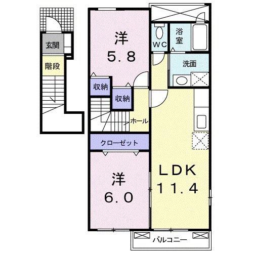 ウインターワルツA(2LDK/2階)の間取り写真