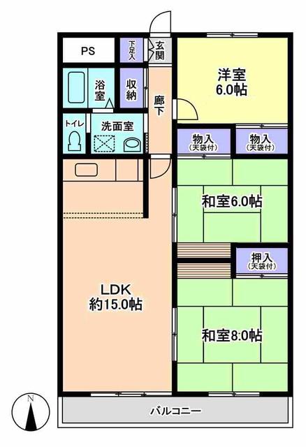 ウェルフェアグリーン越谷(3LDK/8階)の間取り写真