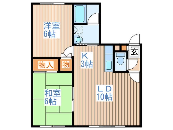 條野ハイツ発寒A(2LDK/1階)の間取り写真