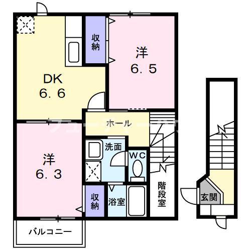プリムヴェール(2DK/2階)の間取り写真