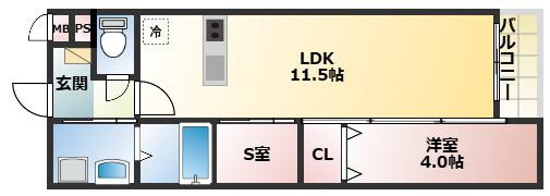 CUBE SUCRE志免別府(1SDK/1階)の間取り写真