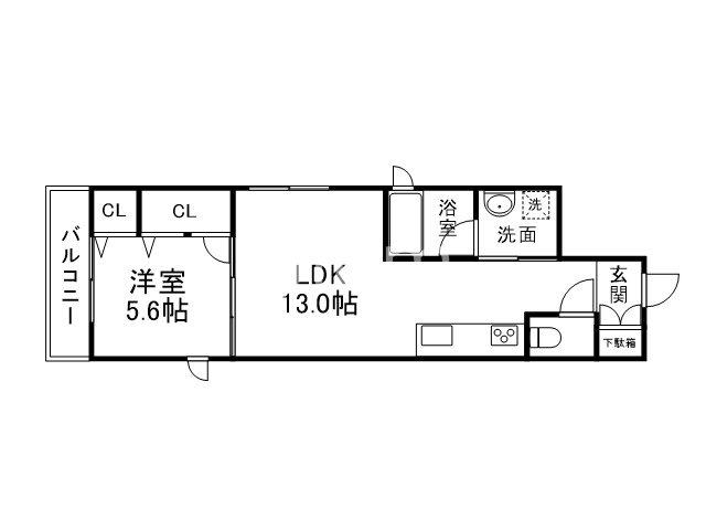 MEA VIA 丹波橋(1LDK/2階)の間取り写真