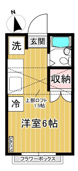アクシス山口台(ワンルーム/2階)の間取り写真