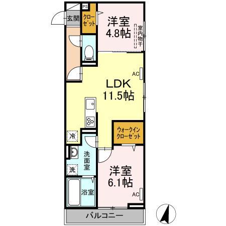 D-ROOMあおば(2LDK/1階)の間取り写真