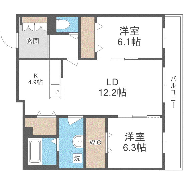 BAMBINO 山の手(2LDK/4階)の間取り写真