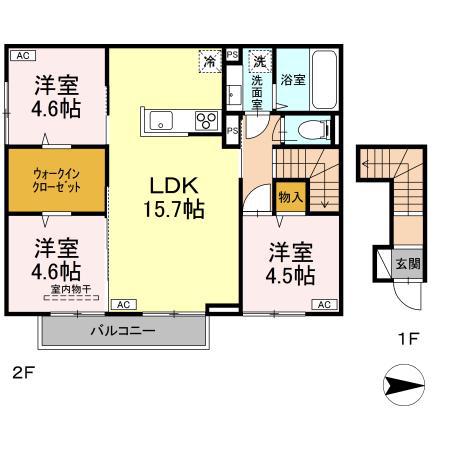 グランフェリシアI(3LDK/2階)の間取り写真