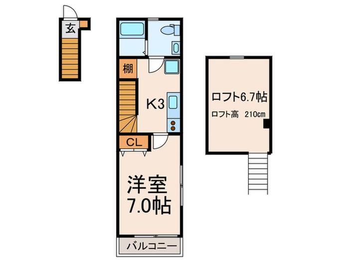 ブランド-ル成城(1K/2階)の間取り写真