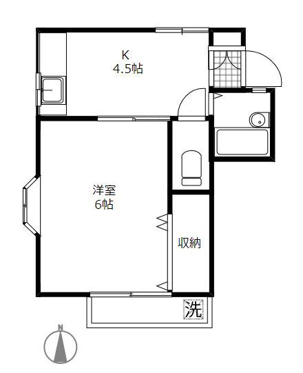 コープあさ北(1DK/2階)の間取り写真