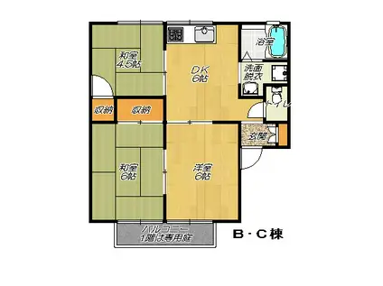 タウンホームツツミ ABC棟(3DK/2階)の間取り写真