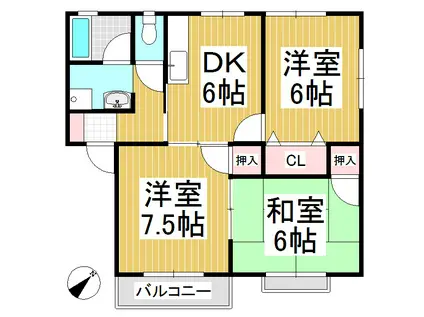 ロイヤルハイツ中井北棟(3DK/2階)の間取り写真