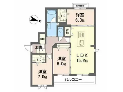 ソテ・ドゥシュA(3LDK/2階)の間取り写真