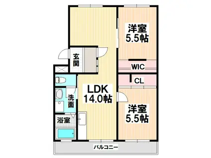 山根台第2D棟(2LDK/3階)の間取り写真