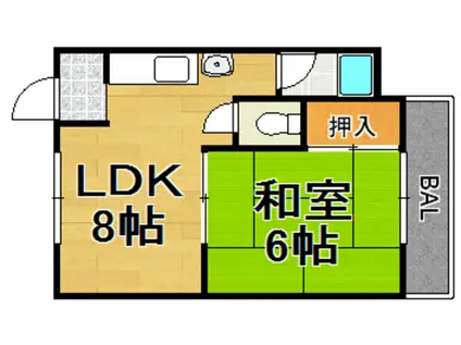 UJビル豊里(1LDK/2階)の間取り写真