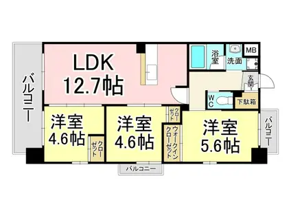 コンダクトレジデンスFUTAJIMA(3LDK/2階)の間取り写真