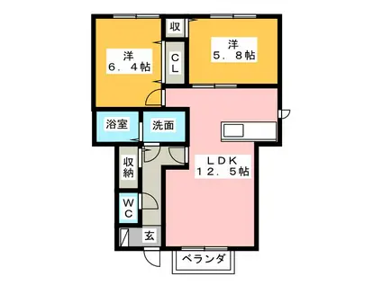 カーサ・デ・マーレ(2LDK/1階)の間取り写真