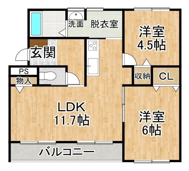 マンション鹿内(2LDK/4階)の間取り写真