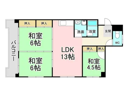 オアシス若園III(3LDK/4階)の間取り写真