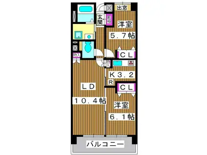 朝日レジデンス(2LDK/7階)の間取り写真