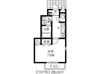 セジュール西千葉(1K/1階)の間取り写真