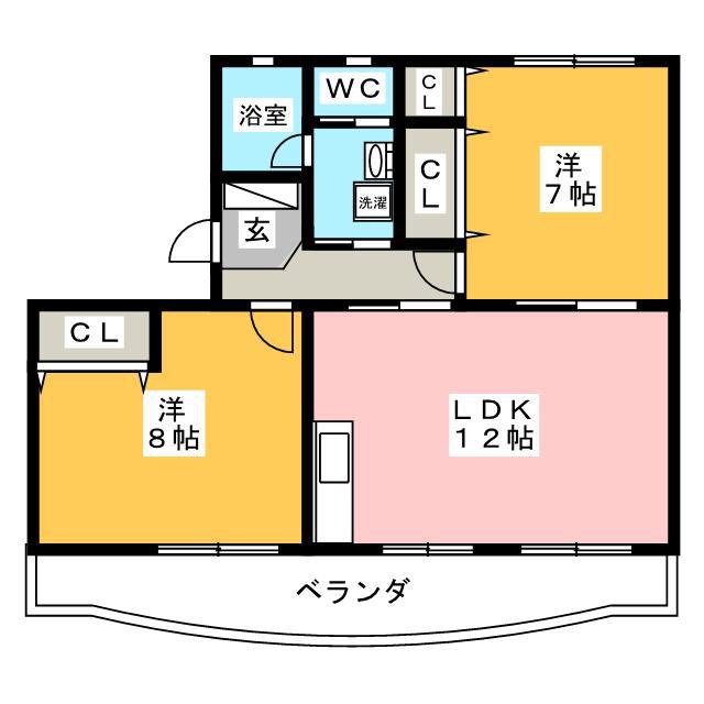 渡辺ハイツ(2LDK/3階)の間取り写真