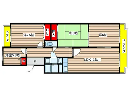 グランドハイツ原(4LDK/1階)の間取り写真