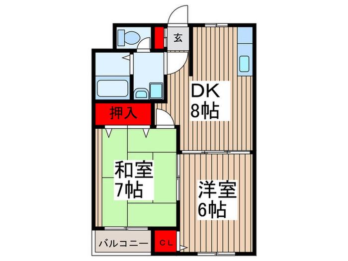 ジィミーハイツ(2DK/1階)の間取り写真