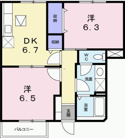 ホワイトリバー B(2DK/1階)の間取り写真