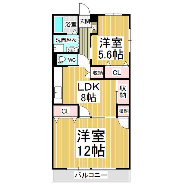 長丘タウンハウス(2LDK/3階)の間取り写真
