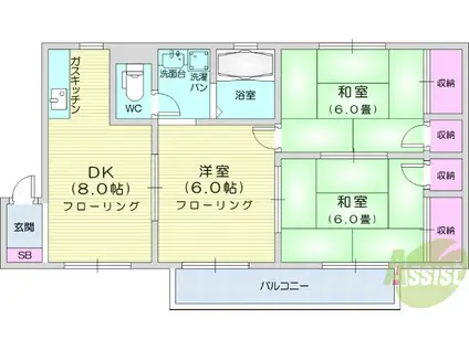 メゾンソレイユ中山Ⅰ(3DK/2階)の間取り写真