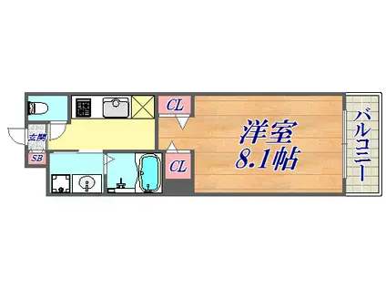 ジアコスモ神戸三宮(1K/9階)の間取り写真