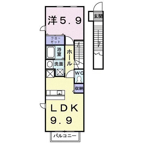 アヴェニューA棟(1LDK/2階)の間取り写真
