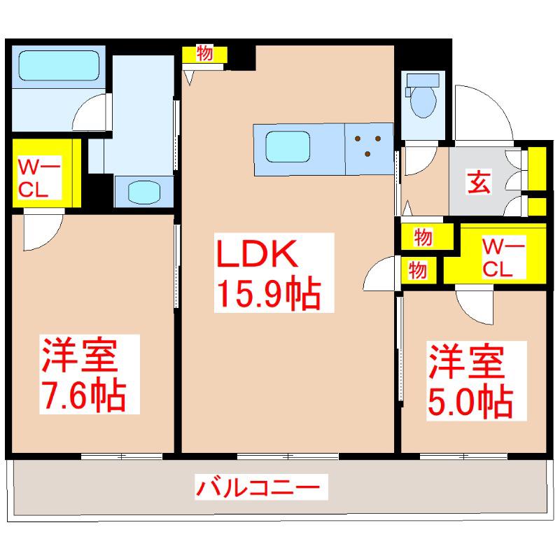 シャーメゾン春日町(2LDK/3階)の間取り写真