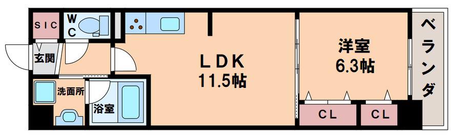 グランセジュール大国町(1LDK/3階)の間取り写真