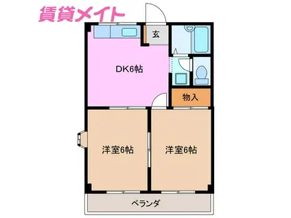 コーポ多恵(2DK/2階)の間取り写真