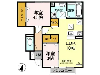 スフェール823 A棟(2LDK/1階)の間取り写真
