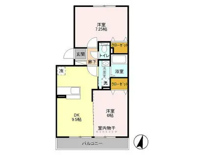 ピアニィ・レイディクス(2DK/2階)の間取り写真