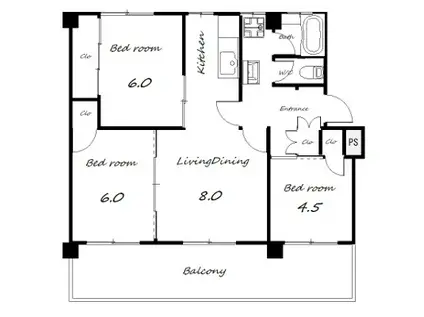 ヴィラナリー加東III 2号棟(3LDK/2階)の間取り写真