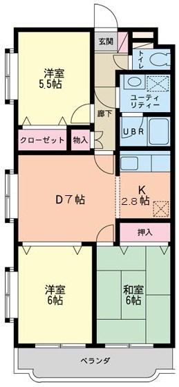 グランディール(3DK/1階)の間取り写真