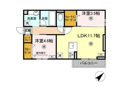 D-ROOM御開(2LDK/2階)の間取り写真
