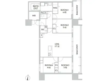 照葉クロススタイル イースト棟(4LDK/11階)の間取り写真