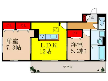 ディアコートI(2LDK/1階)の間取り写真