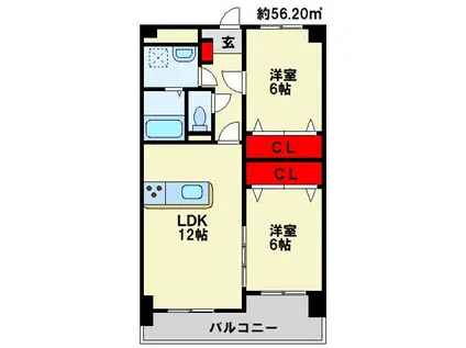アン・レーヴ(2LDK/1階)の間取り写真