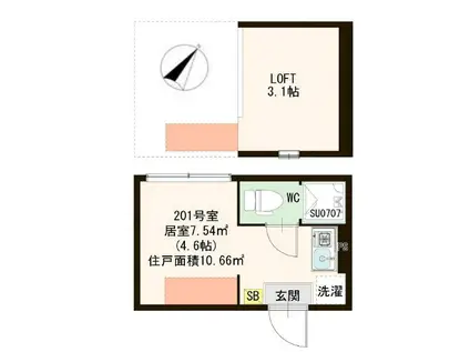 ハーモニーテラス南小岩V(ワンルーム/2階)の間取り写真