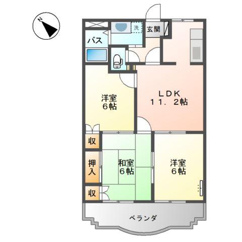 サンライズ(3LDK/1階)の間取り写真