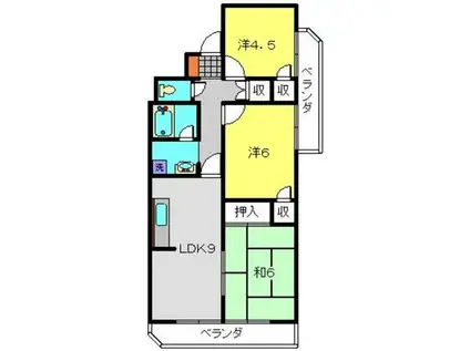 上大岡グリーンハイツB(3LDK/3階)の間取り写真