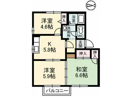 フレグランスボヌールA棟(3DK/1階)の間取り写真