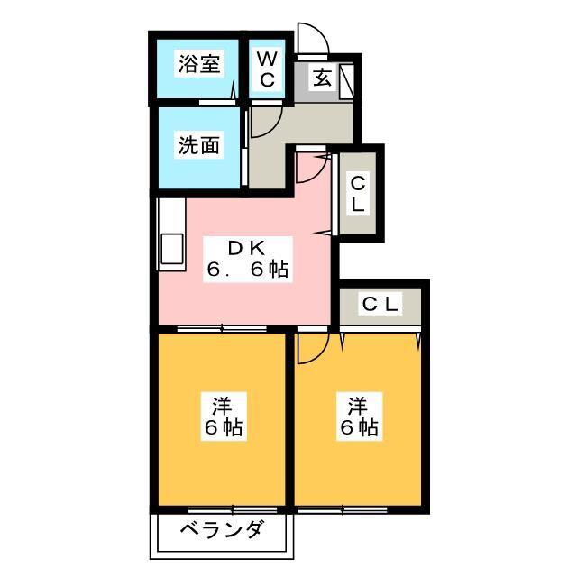 アンジェリック(2DK/1階)の間取り写真